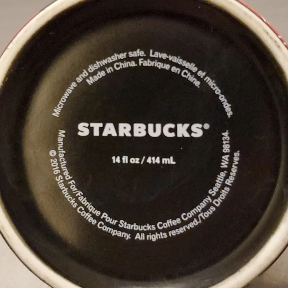 Starbucks 2016 Holiday Ornament Print Coffee Mug Black 14 oz